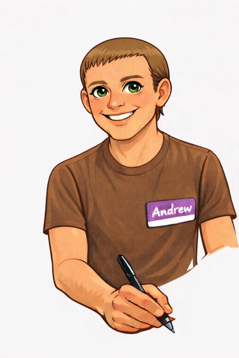 Cartoon portrait of Andrew